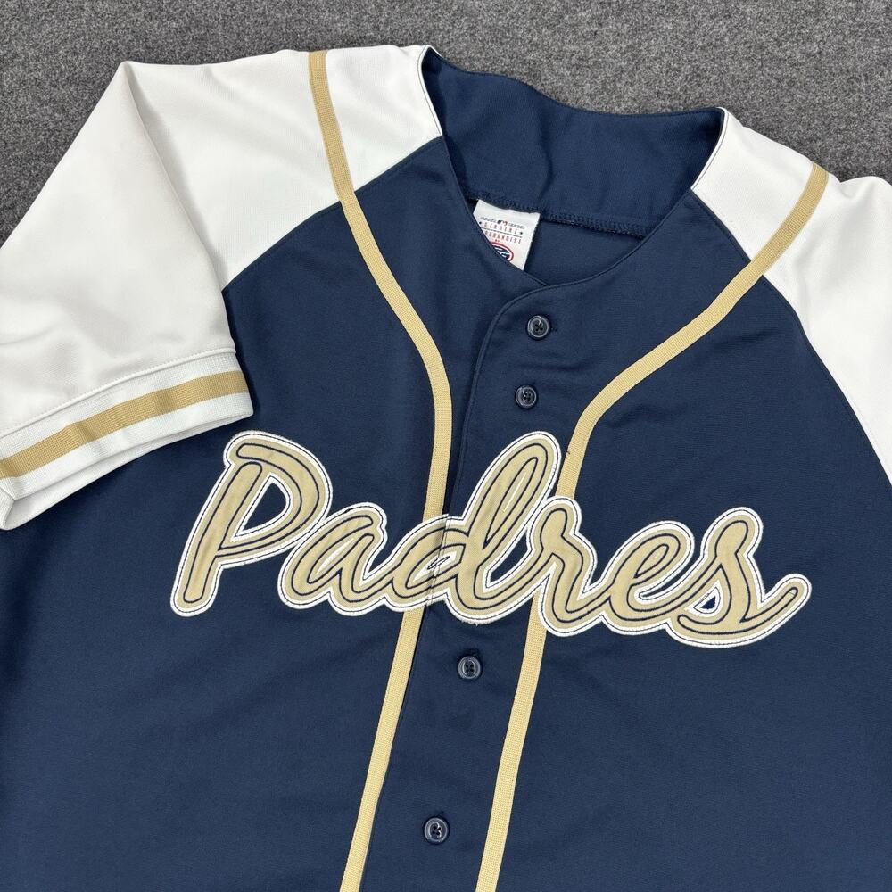 Vintage San Diego Padres Jersey Large Navy Sand Button Up MLB Variation True Fan